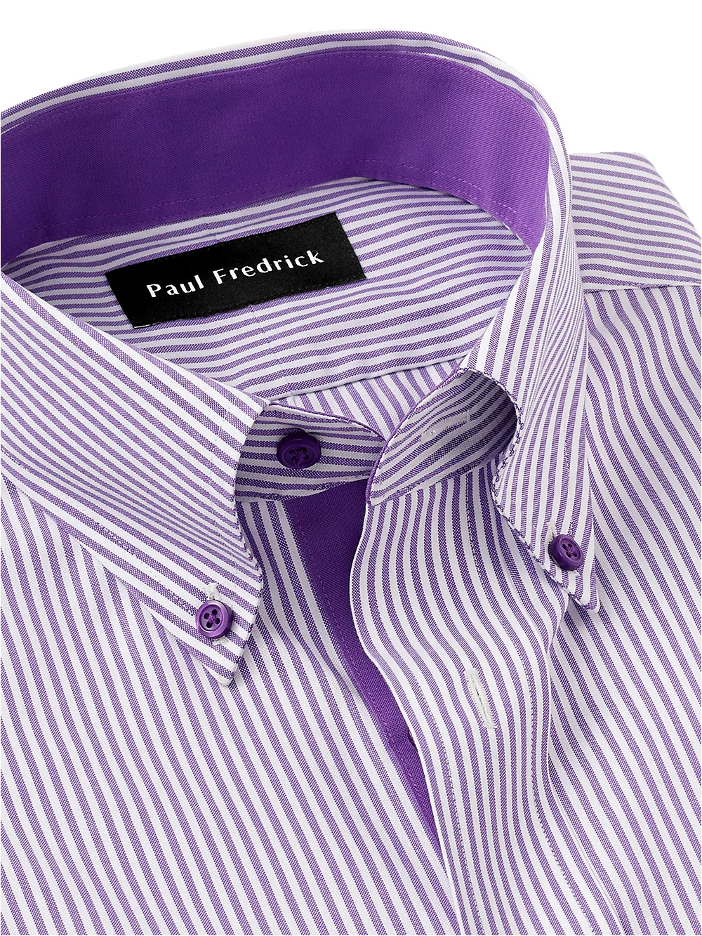 Comfort Stretch Non-Iron Stripe Dress Shirt With Contrast Trim - Purple sold by Paul Fredrick product image thumbnail 4