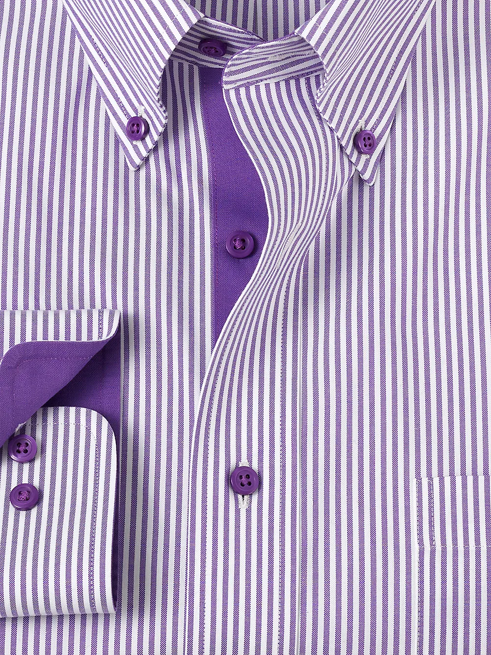 Comfort Stretch Non-Iron Stripe Dress Shirt With Contrast Trim - Purple sold by Paul Fredrick product image thumbnail 3
