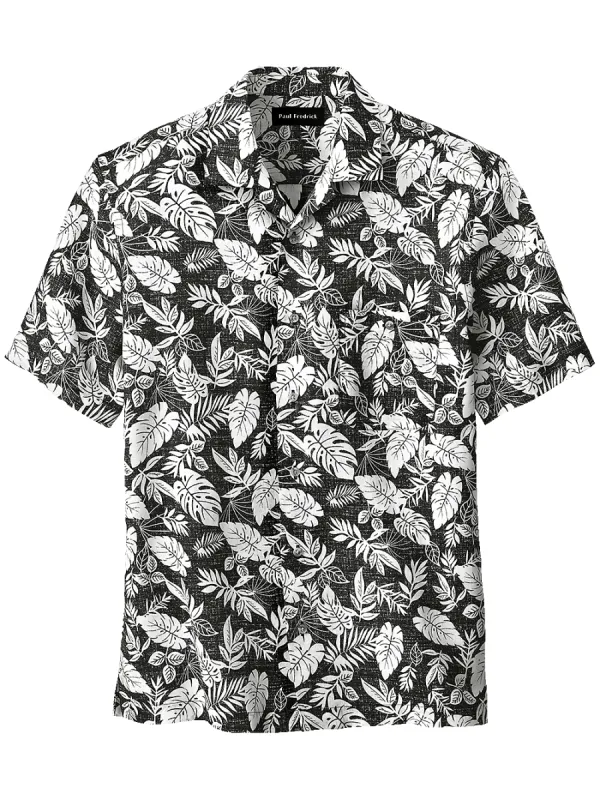 Linen Botanical Print Casual Shirt - Black/white sold by Paul Fredrick