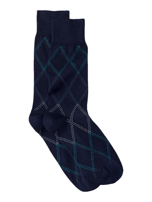 Windowpane Cotton Blend Sock - Navy Multi sold by Paul Fredrick