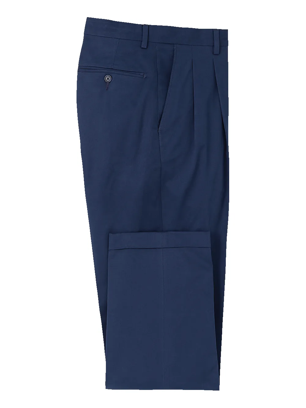 Cotton Stretch Twill Pleated Pants - Bright Navy sold by Paul Fredrick