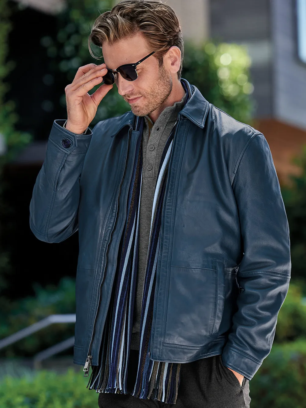 Leather Bomber Jacket - Navy sold by Paul Fredrick product image thumbnail 2