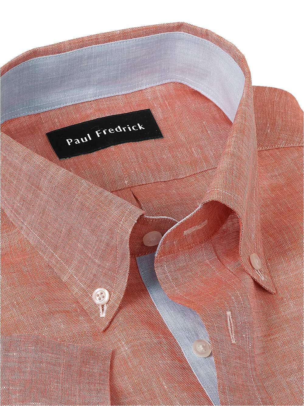 Non-Iron Linen Solid Dress Shirt With Contrast Trim - Coral sold by Paul Fredrick product image thumbnail 3