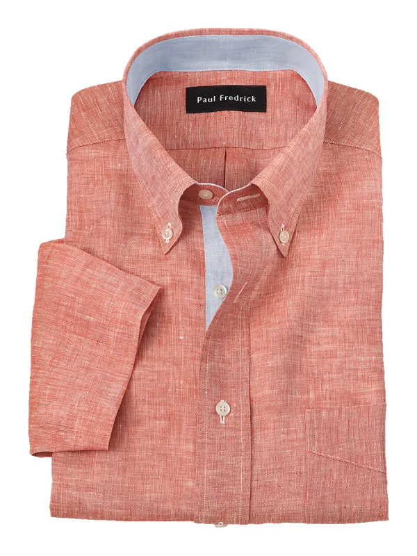 Non-Iron Linen Solid Dress Shirt With Contrast Trim - Coral sold by Paul Fredrick