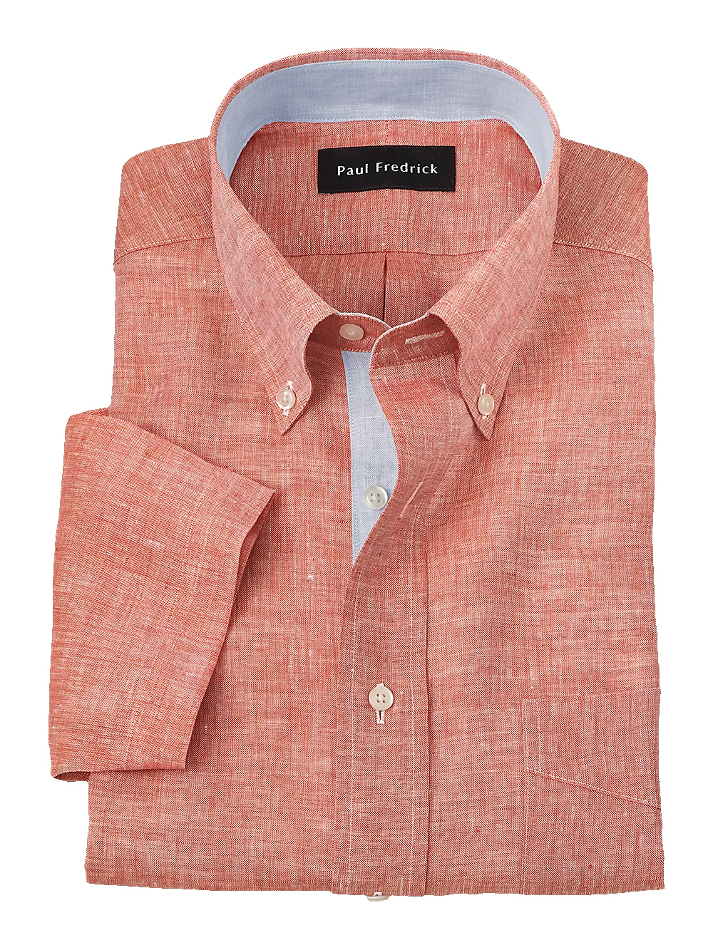Non-Iron Linen Solid Dress Shirt With Contrast Trim - Coral sold by Paul Fredrick