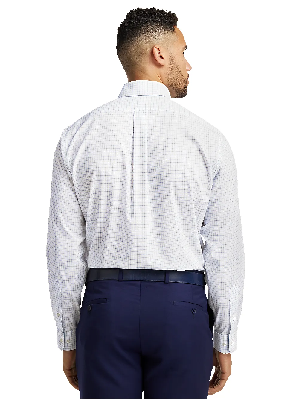 Non-Iron Cotton Check Dress Shirt With Contrast Trim - Blue sold by Paul Fredrick product image thumbnail 5