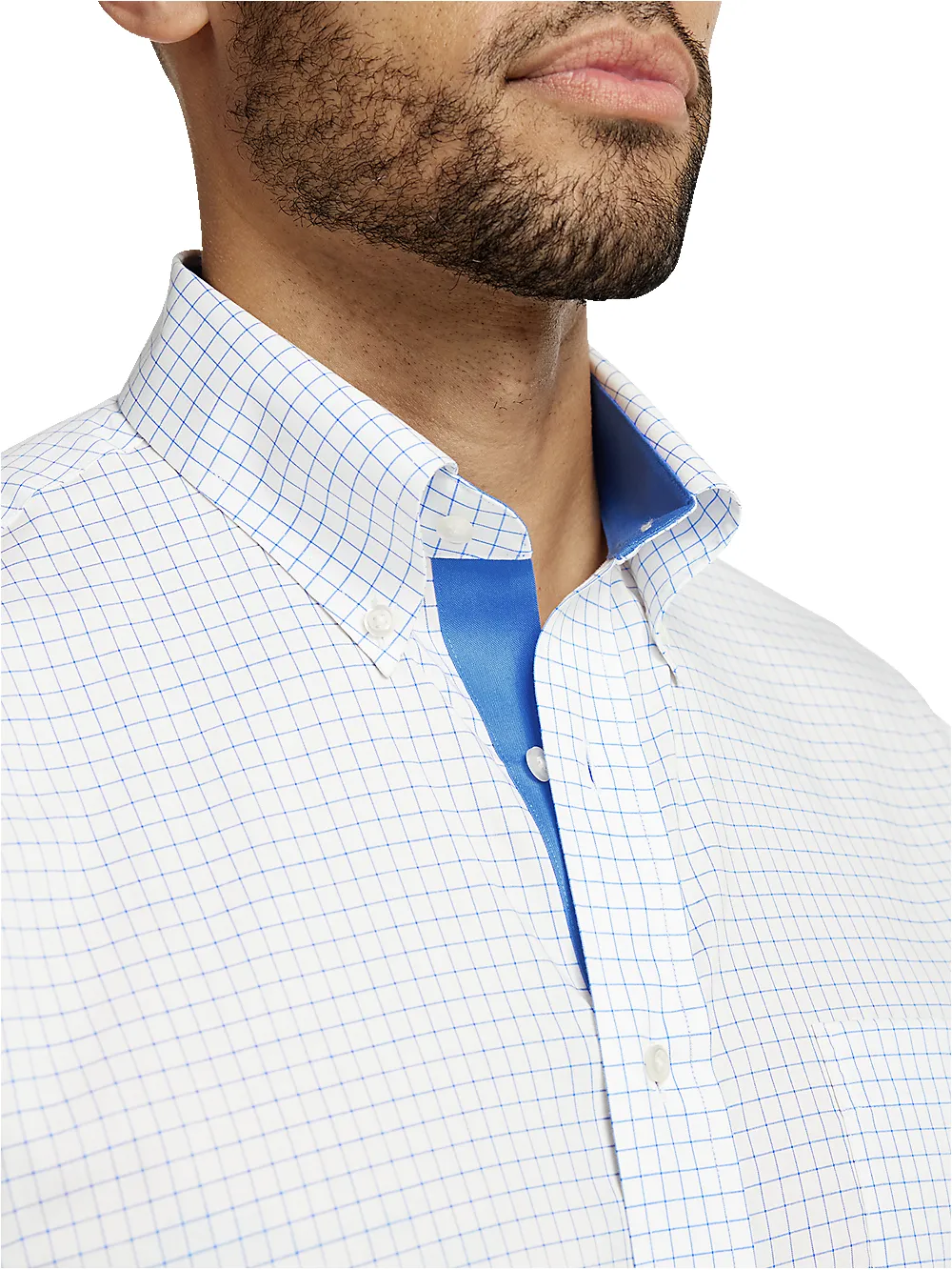 Non-Iron Cotton Check Dress Shirt With Contrast Trim - Blue sold by Paul Fredrick product image thumbnail 3