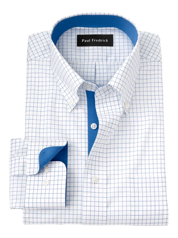 Non-Iron Cotton Check Dress Shirt With Contrast Trim - Blue sold by Paul Fredrick