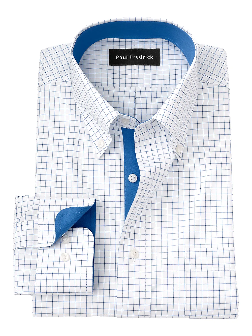 Non-Iron Cotton Check Dress Shirt With Contrast Trim - Blue sold by Paul Fredrick