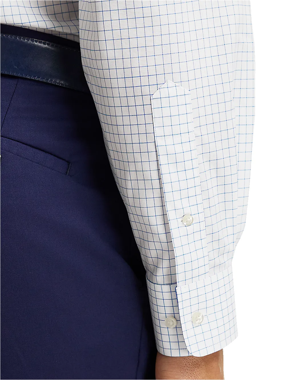 Non-Iron Cotton Check Dress Shirt With Contrast Trim - Blue sold by Paul Fredrick product image thumbnail 4