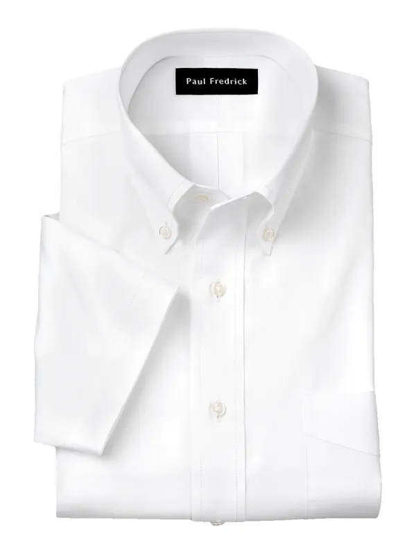 Pure Cotton Pinpoint Solid Color Button Down Collar Short Sleeve Dress Shirt - White sold by Paul Fredrick