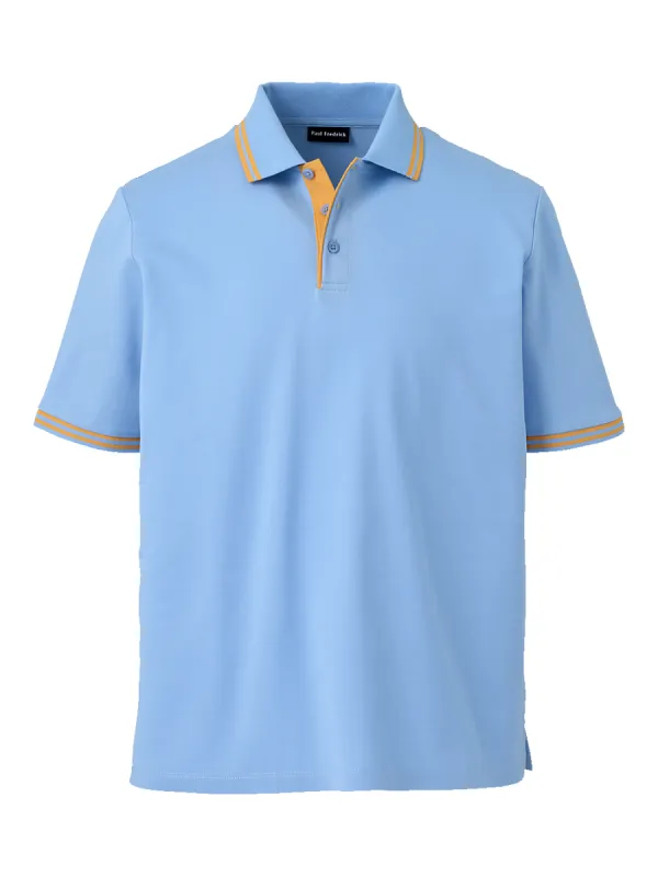 Mercerized Cotton Pique Three Button Polo - Light Blue sold by Paul Fredrick