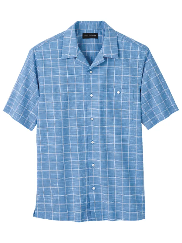 Cotton Windowpane Casual Shirt - Blue sold by Paul Fredrick