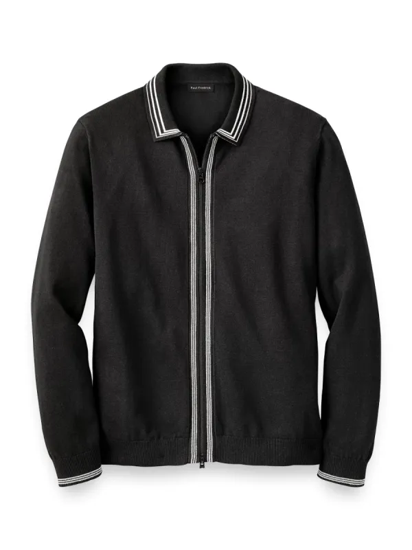Cotton Full Zip Polo - Black sold by Paul Fredrick