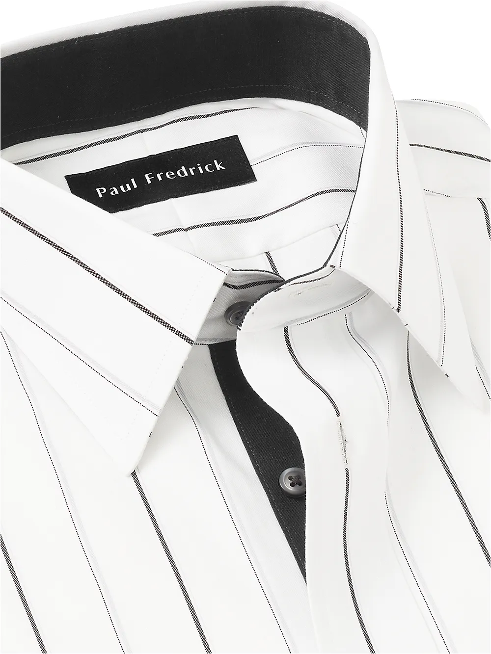 Non-Iron Cotton Stripe Dress Shirt With Contrast Trim - Black/grey sold by Paul Fredrick product image thumbnail 3