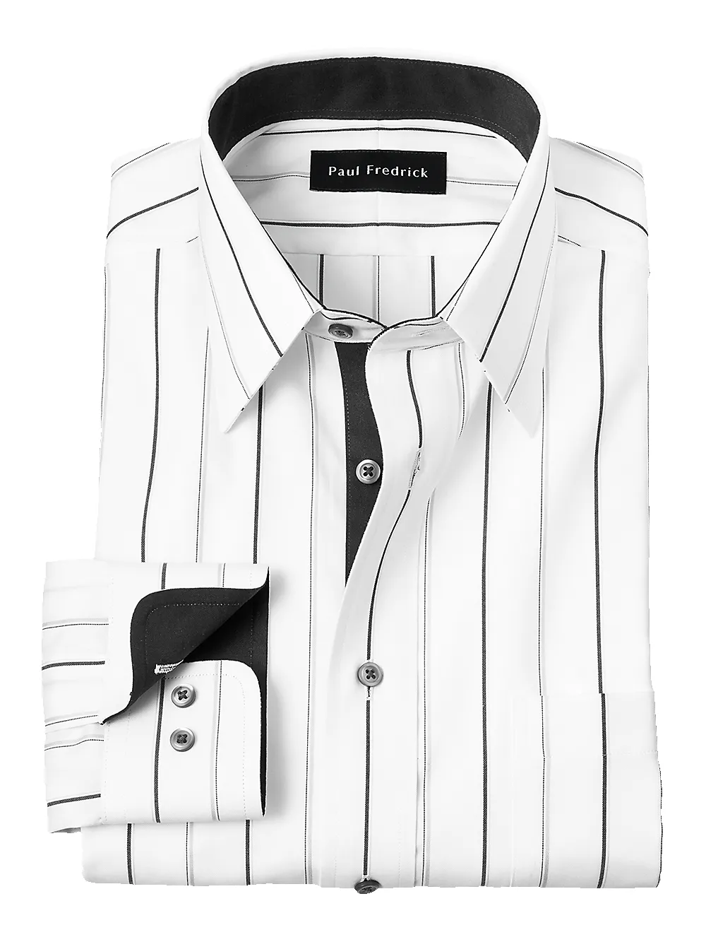 Non-Iron Cotton Stripe Dress Shirt With Contrast Trim - Black/grey sold by Paul Fredrick