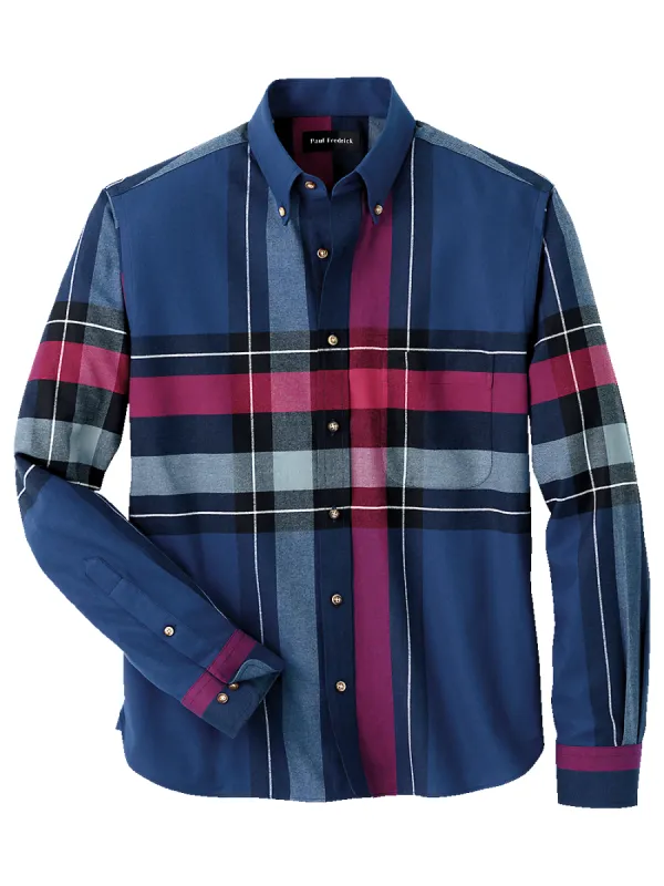 Brushed Twill Plaid Casual Shirt - Navy sold by Paul Fredrick