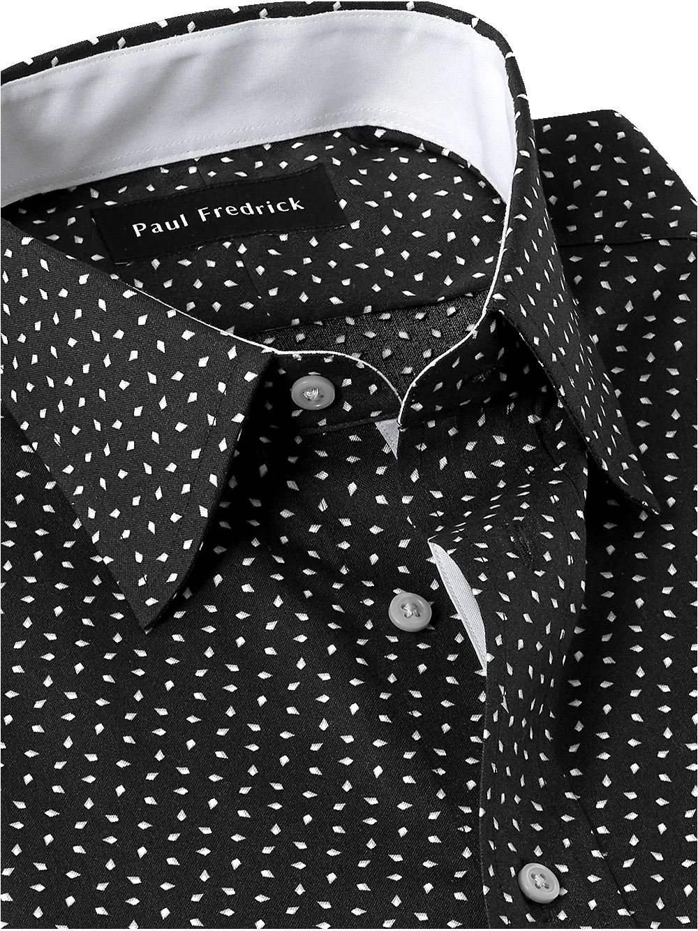 Non-Iron Cotton Geometric Print Dress Shirt With Contrast Trim - Black/white sold by Paul Fredrick product image thumbnail 3