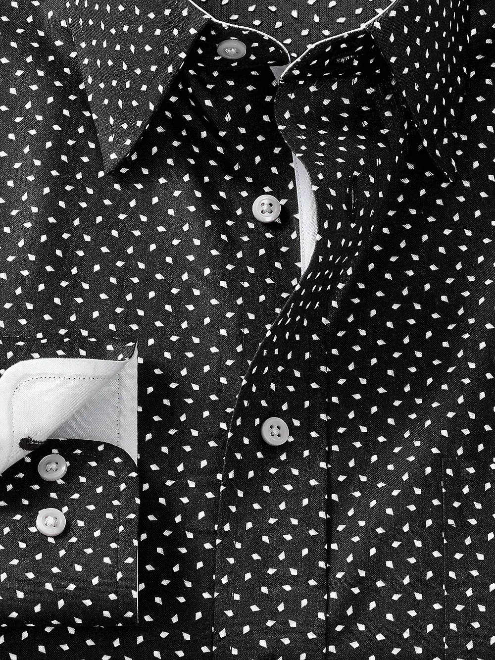 Non-Iron Cotton Geometric Print Dress Shirt With Contrast Trim - Black/white sold by Paul Fredrick product image thumbnail 2