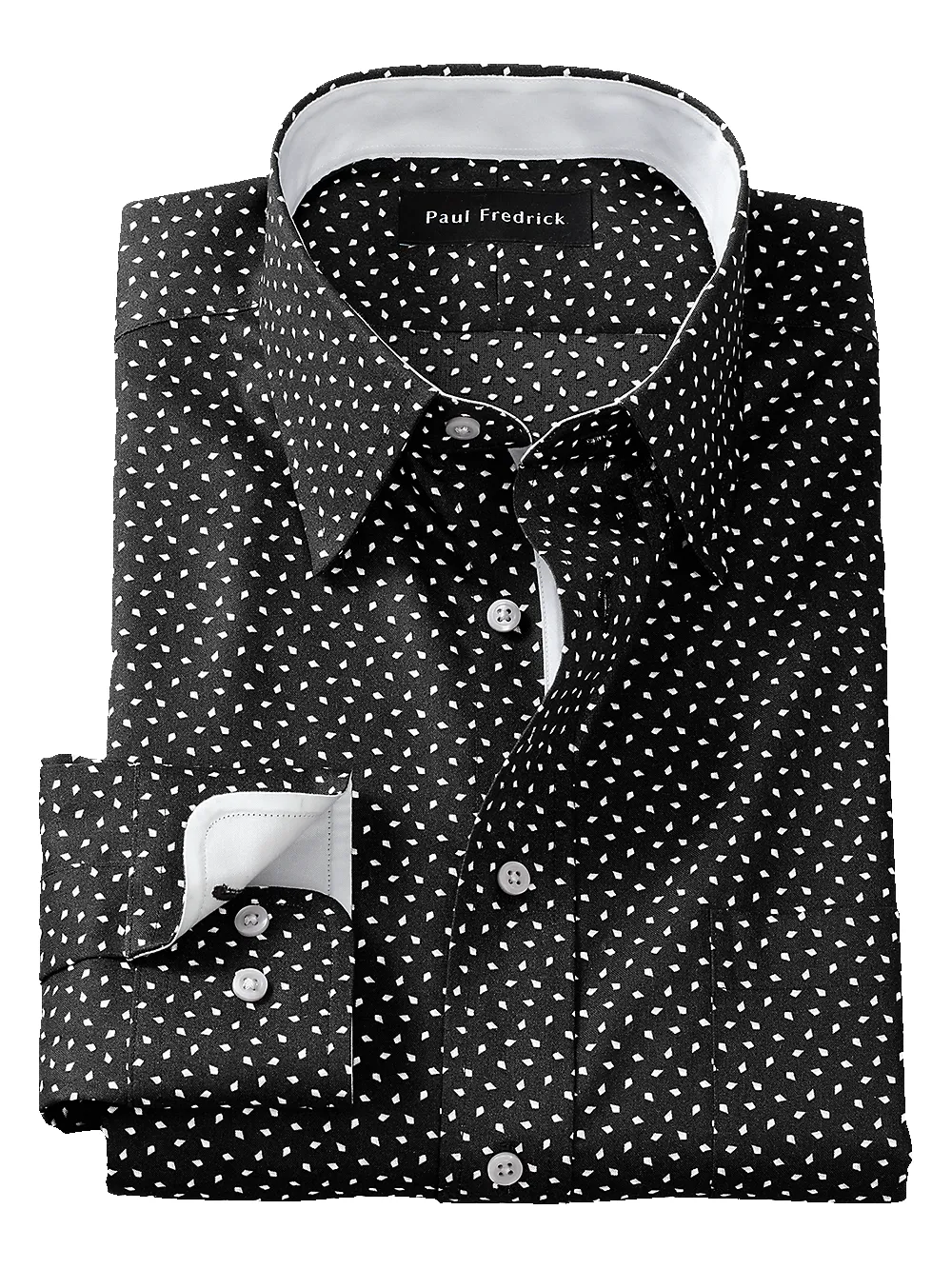 Non-Iron Cotton Geometric Print Dress Shirt With Contrast Trim - Black/white sold by Paul Fredrick