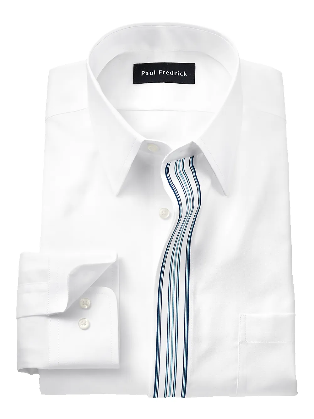 Non-Iron Cotton Solid Dress Shirt With Contrast Trim - White/blue sold by Paul Fredrick