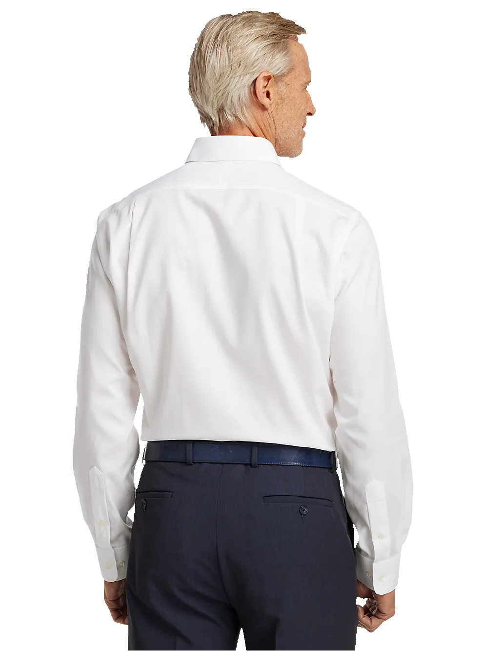 Non-Iron Cotton Solid Dress Shirt With Contrast Trim - White/blue sold by Paul Fredrick product image thumbnail 5