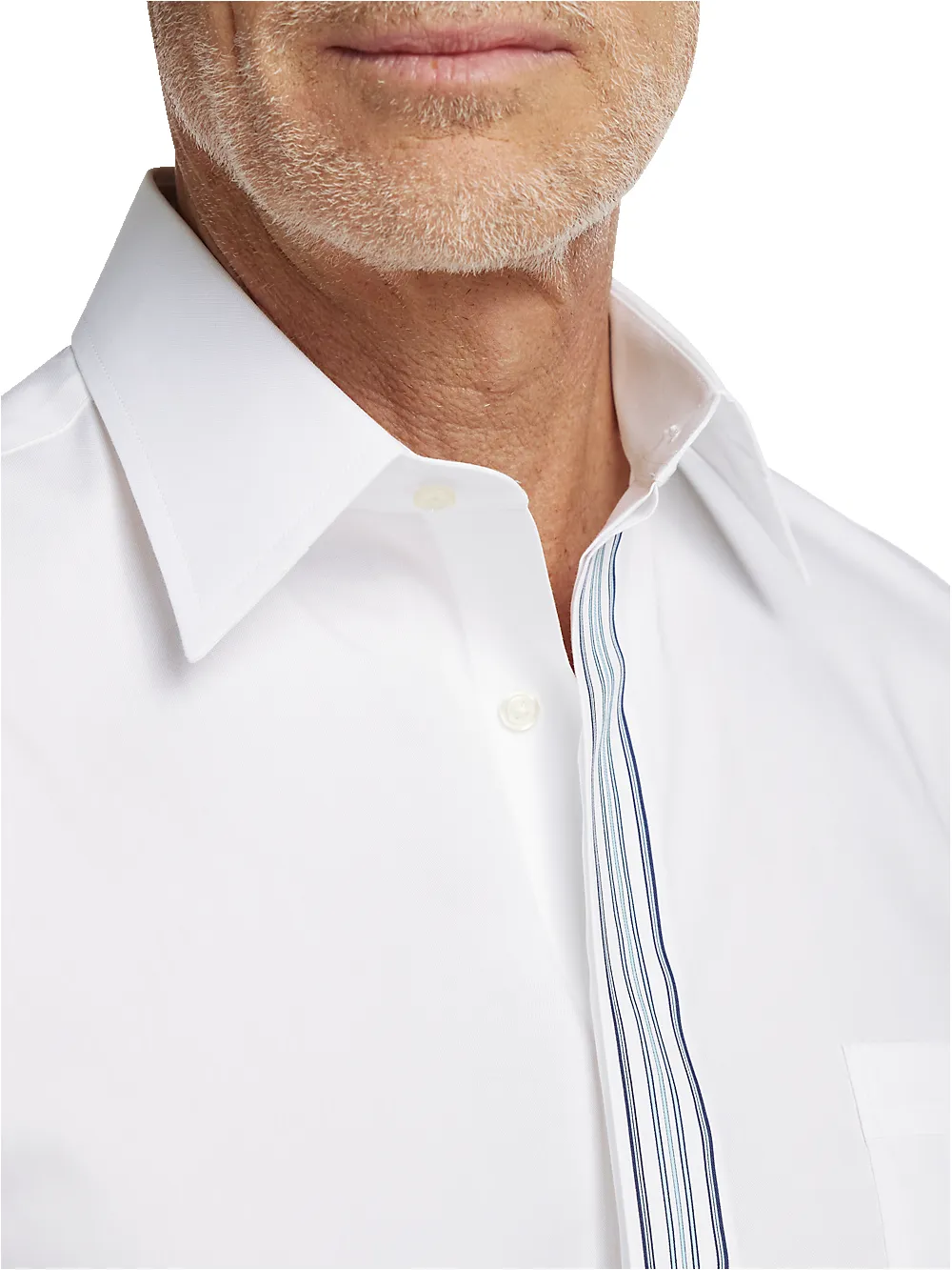 Non-Iron Cotton Solid Dress Shirt With Contrast Trim - White/blue sold by Paul Fredrick product image thumbnail 3