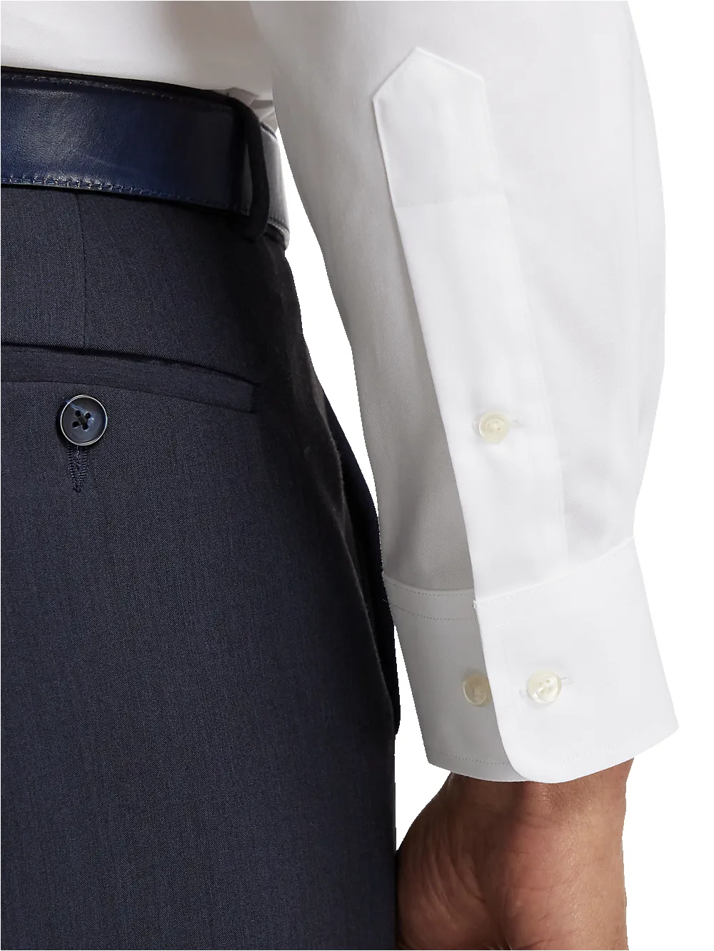 Non-Iron Cotton Solid Dress Shirt With Contrast Trim - White/blue sold by Paul Fredrick product image thumbnail 4