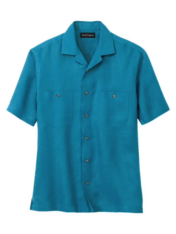 Linen Solid Casual Shirt - Teal sold by Paul Fredrick