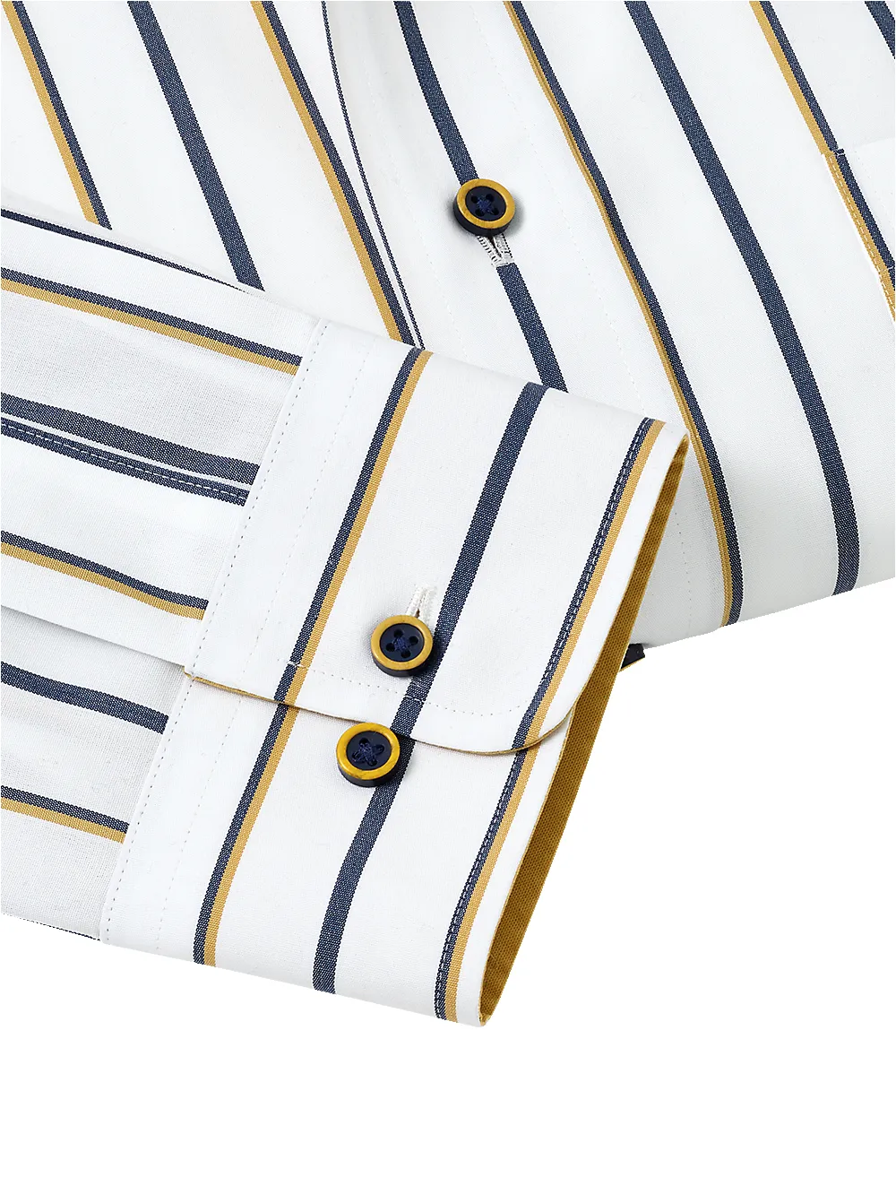 Non-Iron Cotton Stripe Dress Shirt With Contrast Trim - Navy/gold sold by Paul Fredrick product image thumbnail 4