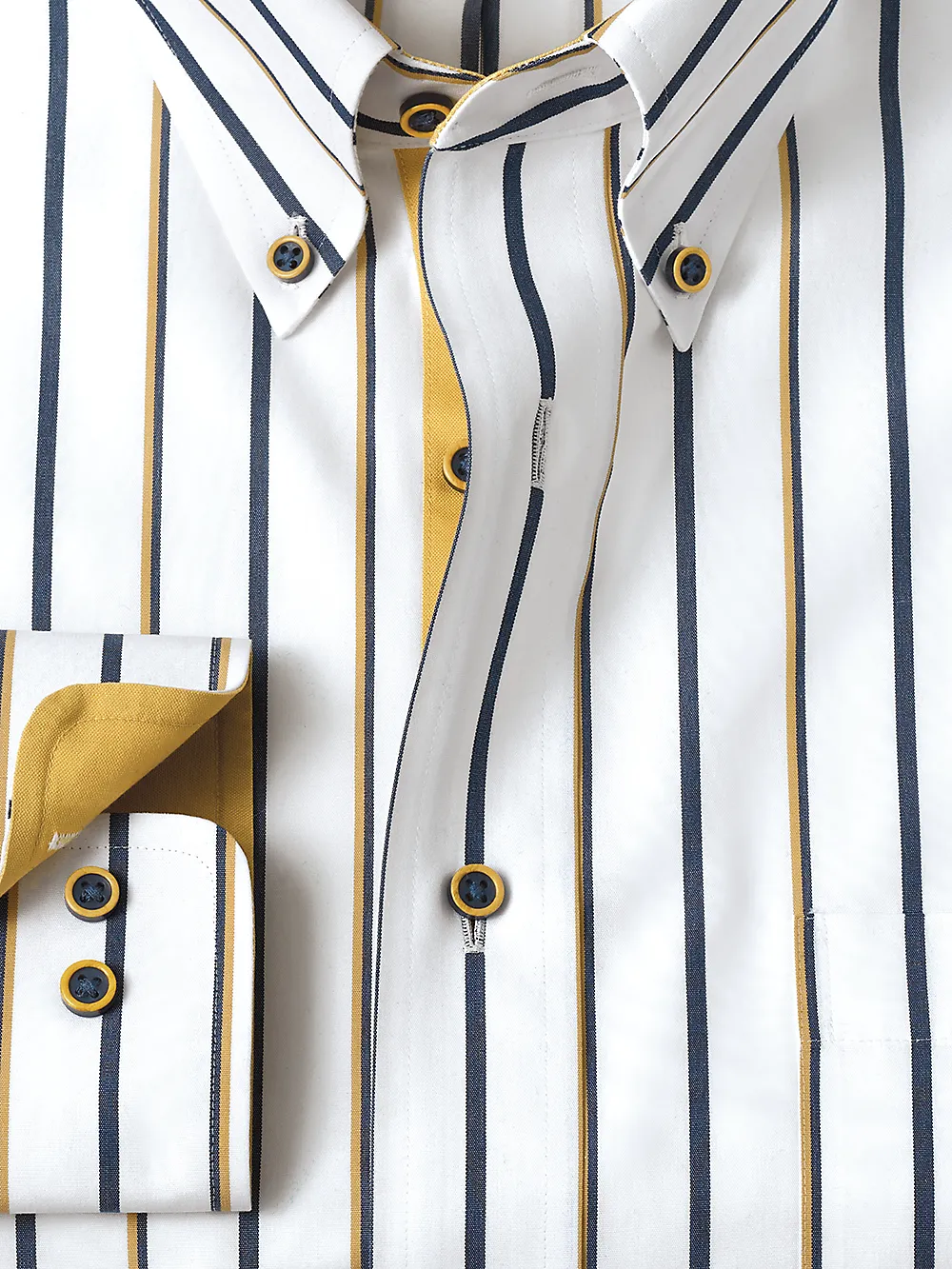 Non-Iron Cotton Stripe Dress Shirt With Contrast Trim - Navy/gold sold by Paul Fredrick product image thumbnail 2