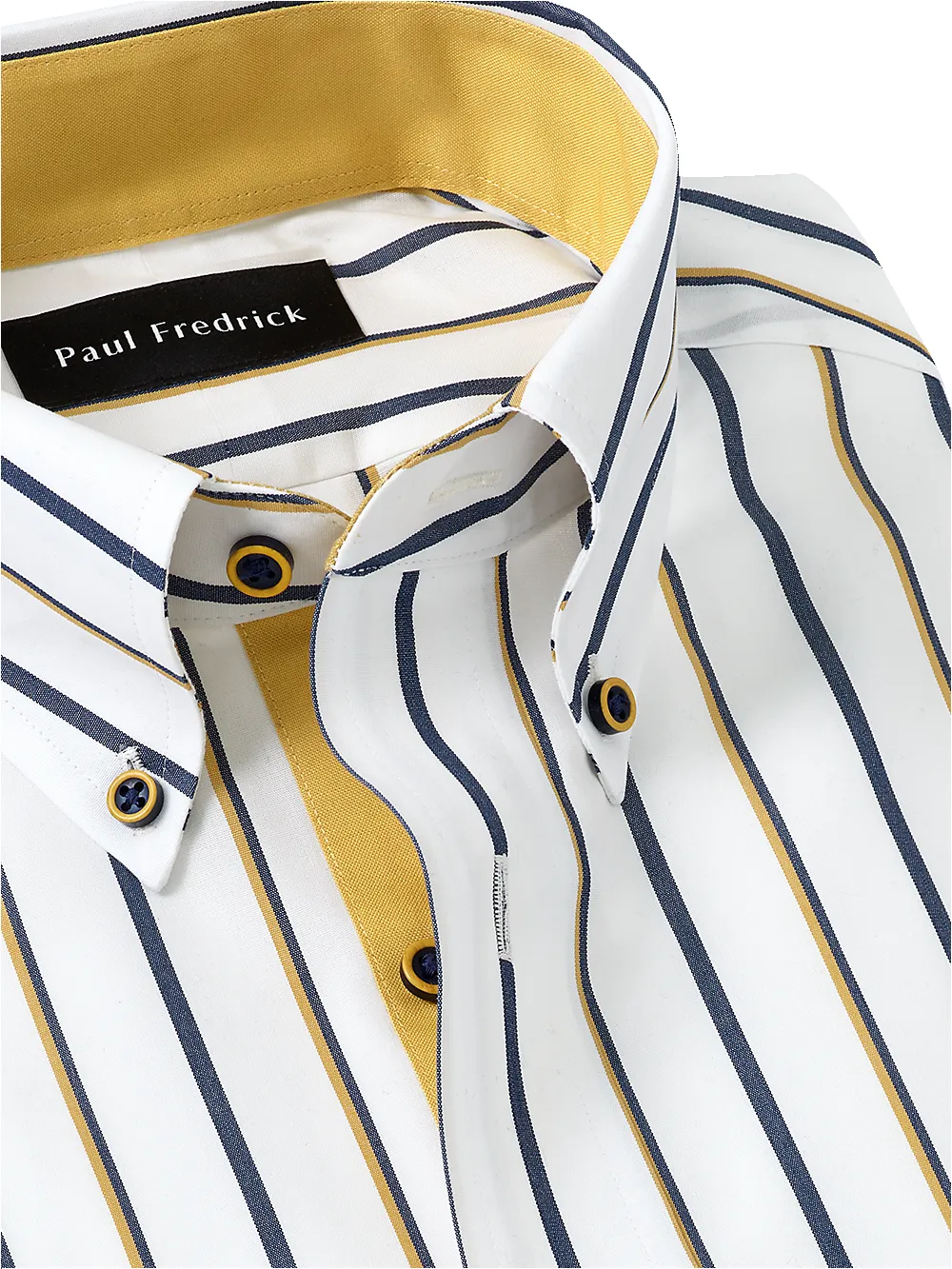 Non-Iron Cotton Stripe Dress Shirt With Contrast Trim - Navy/gold sold by Paul Fredrick product image thumbnail 3