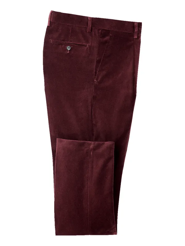 Cotton Velvet Single-Pleat Suit Pants - Wine sold by Paul Fredrick