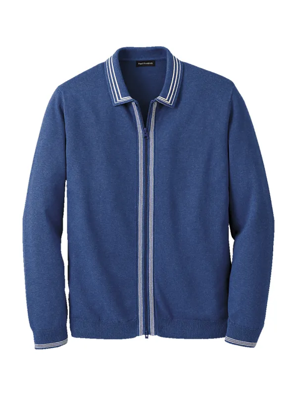 Cotton Full Zip Polo - Cobalt sold by Paul Fredrick