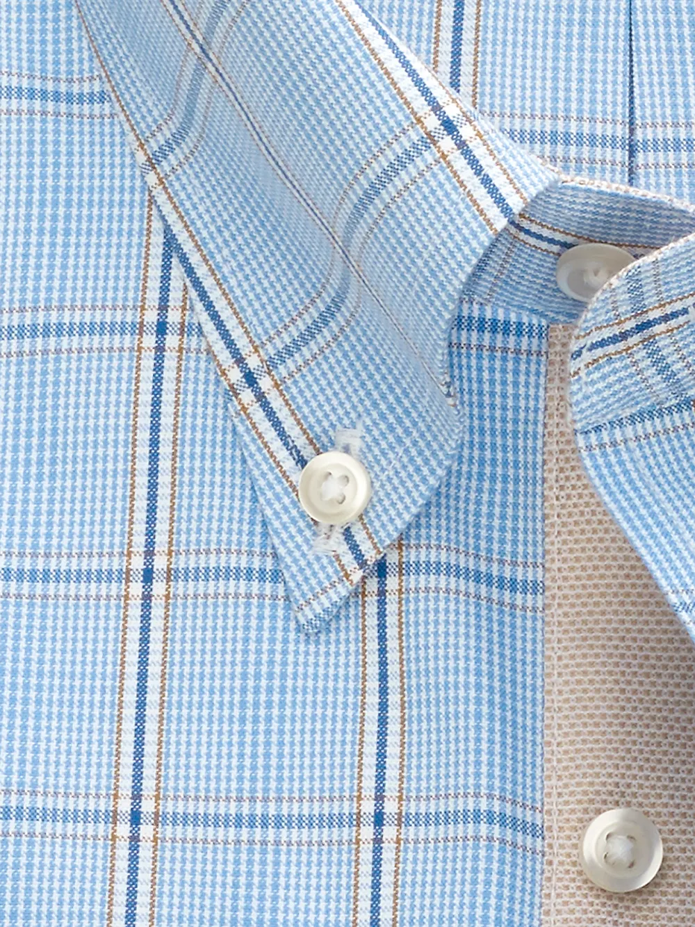 Non-Iron Cotton Pinpoint Glen Plaid Dress Shirt With Contrast Trim - Blue/tan sold by Paul Fredrick product image thumbnail 3