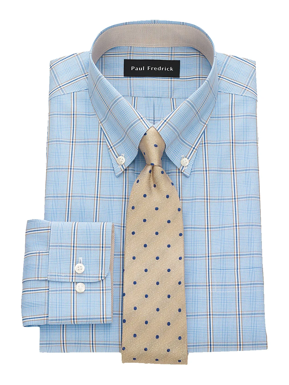 Non-Iron Cotton Pinpoint Glen Plaid Dress Shirt With Contrast Trim - Blue/tan sold by Paul Fredrick product image thumbnail 2