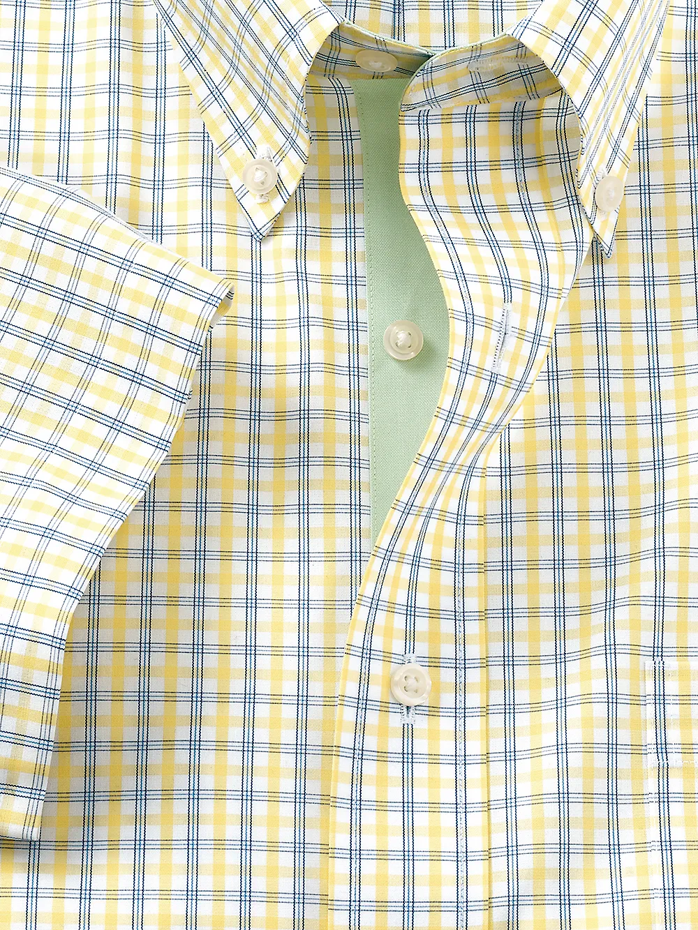 Non-Iron Cotton Check Dress Shirt With Contrast Trim - Yellow/cobalt sold by Paul Fredrick product image thumbnail 2
