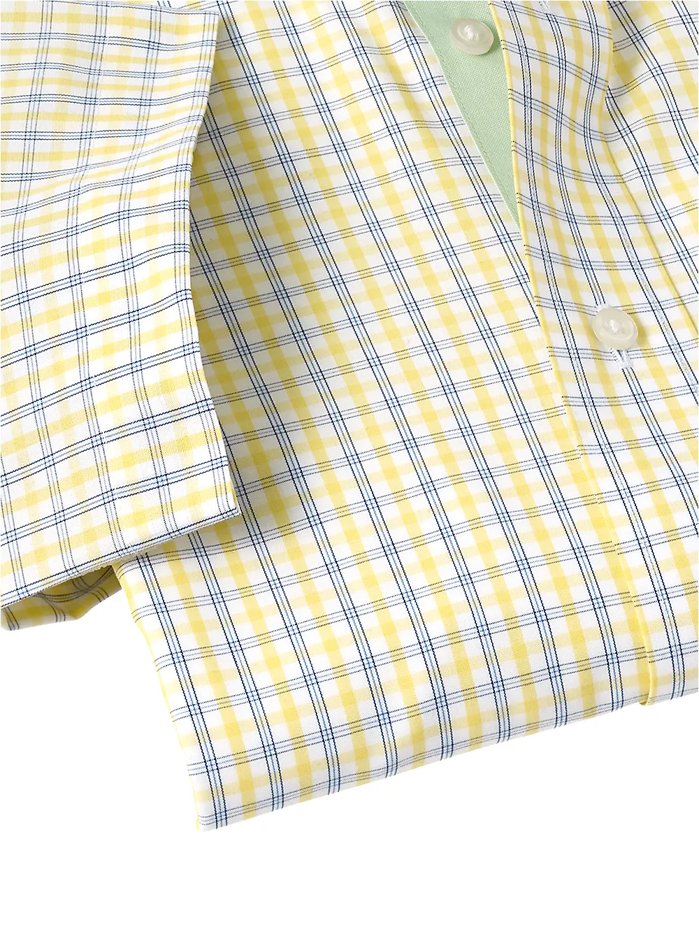 Non-Iron Cotton Check Dress Shirt With Contrast Trim - Yellow/cobalt sold by Paul Fredrick product image thumbnail 4