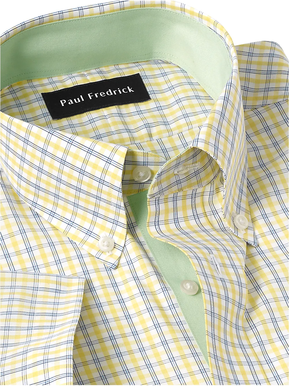 Non-Iron Cotton Check Dress Shirt With Contrast Trim - Yellow/cobalt sold by Paul Fredrick product image thumbnail 3