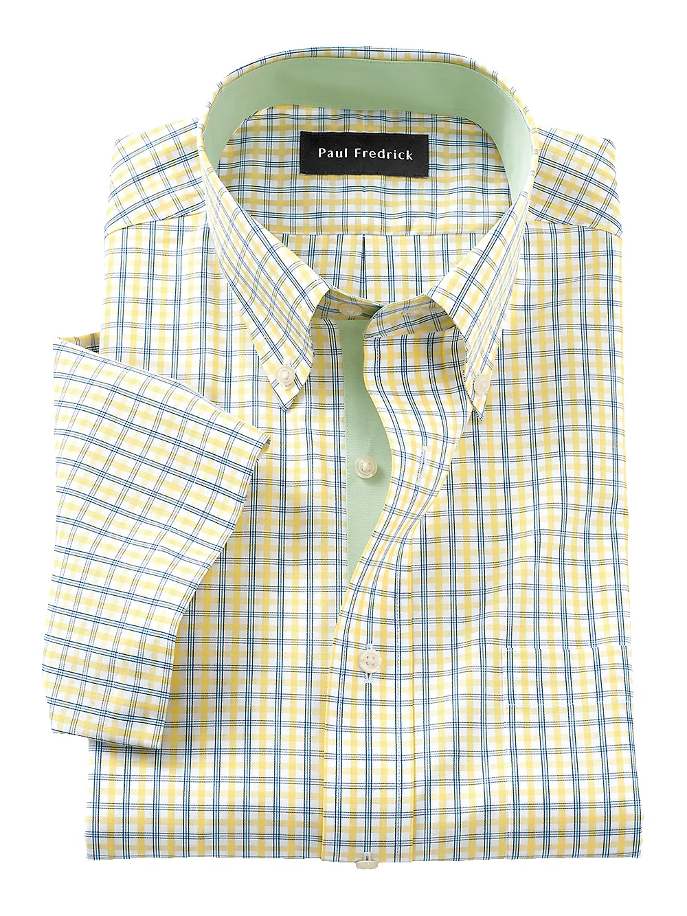 Non-Iron Cotton Check Dress Shirt With Contrast Trim - Yellow/cobalt sold by Paul Fredrick