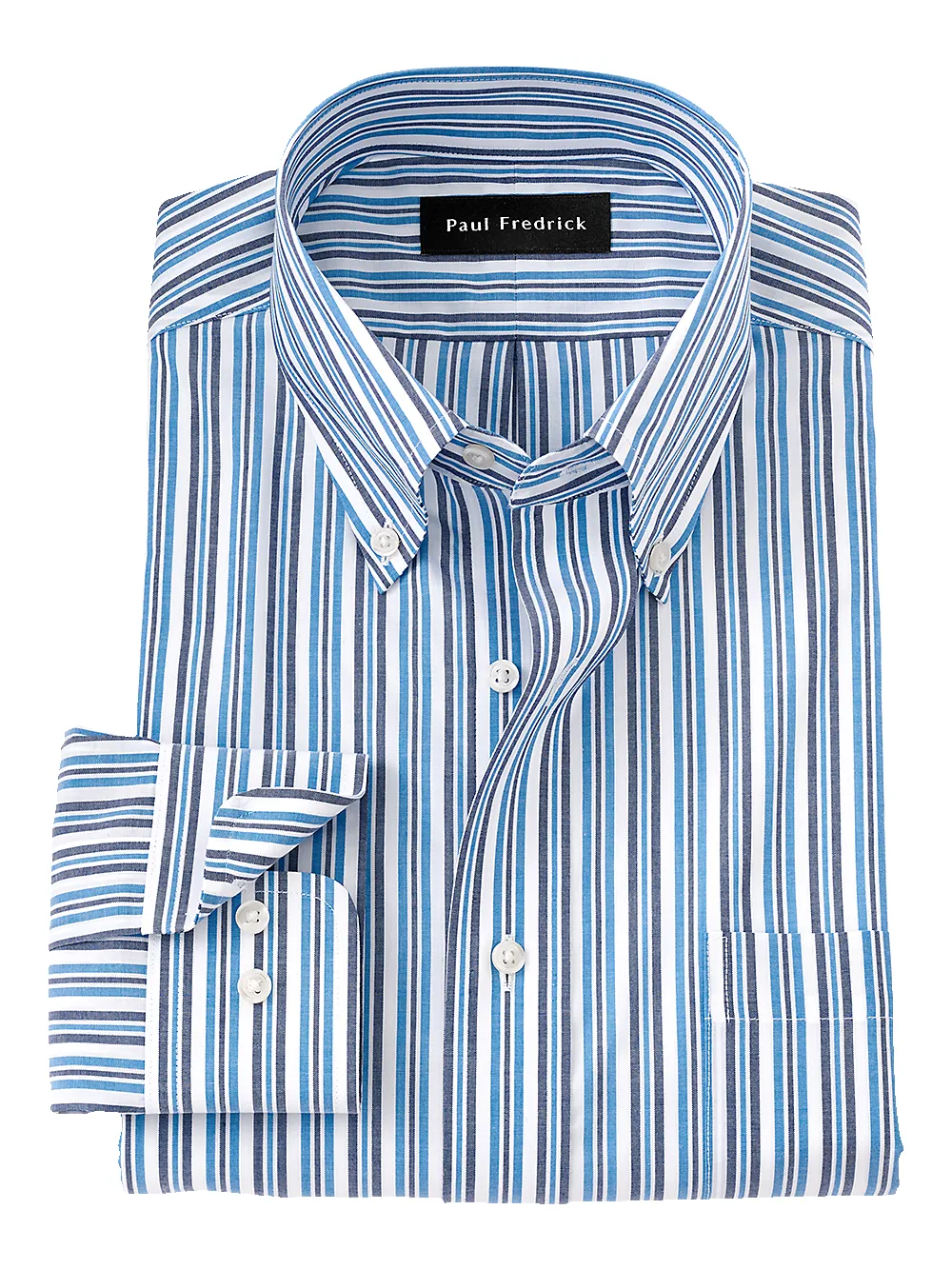 Non-Iron Cotton Stripe Dress Shirt - Navy/blue sold by Paul Fredrick
