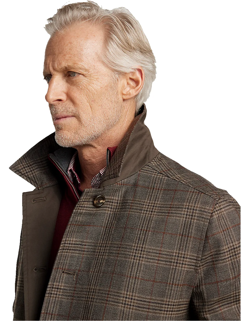 Wool / Cotton Stretch Reversible Plaid Trench Coat - Dark Brown/brown Plaid sold by Paul Fredrick product image thumbnail 3