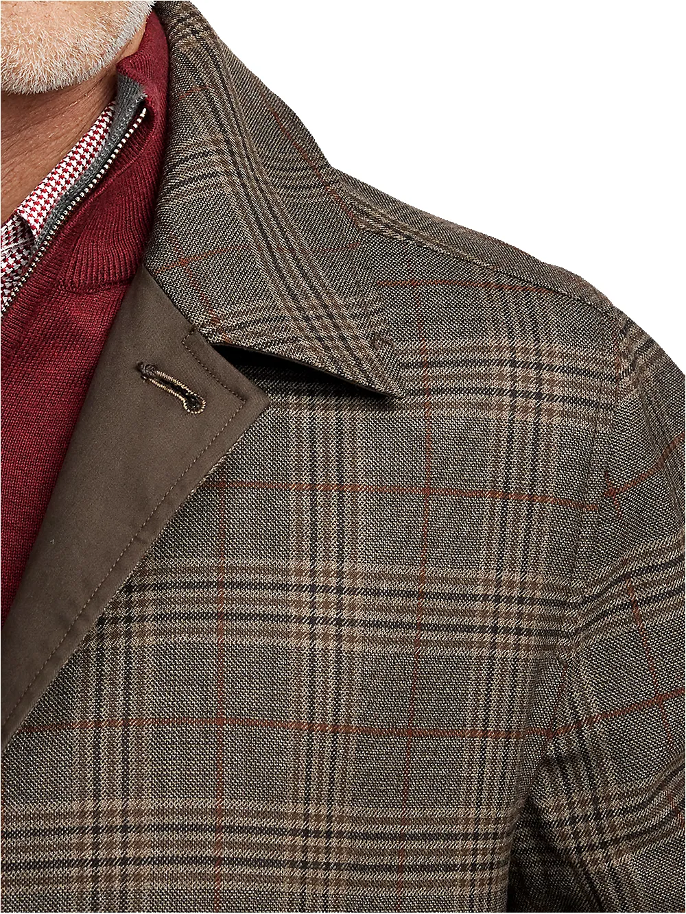 Wool / Cotton Stretch Reversible Plaid Trench Coat - Dark Brown/brown Plaid sold by Paul Fredrick product image thumbnail 5