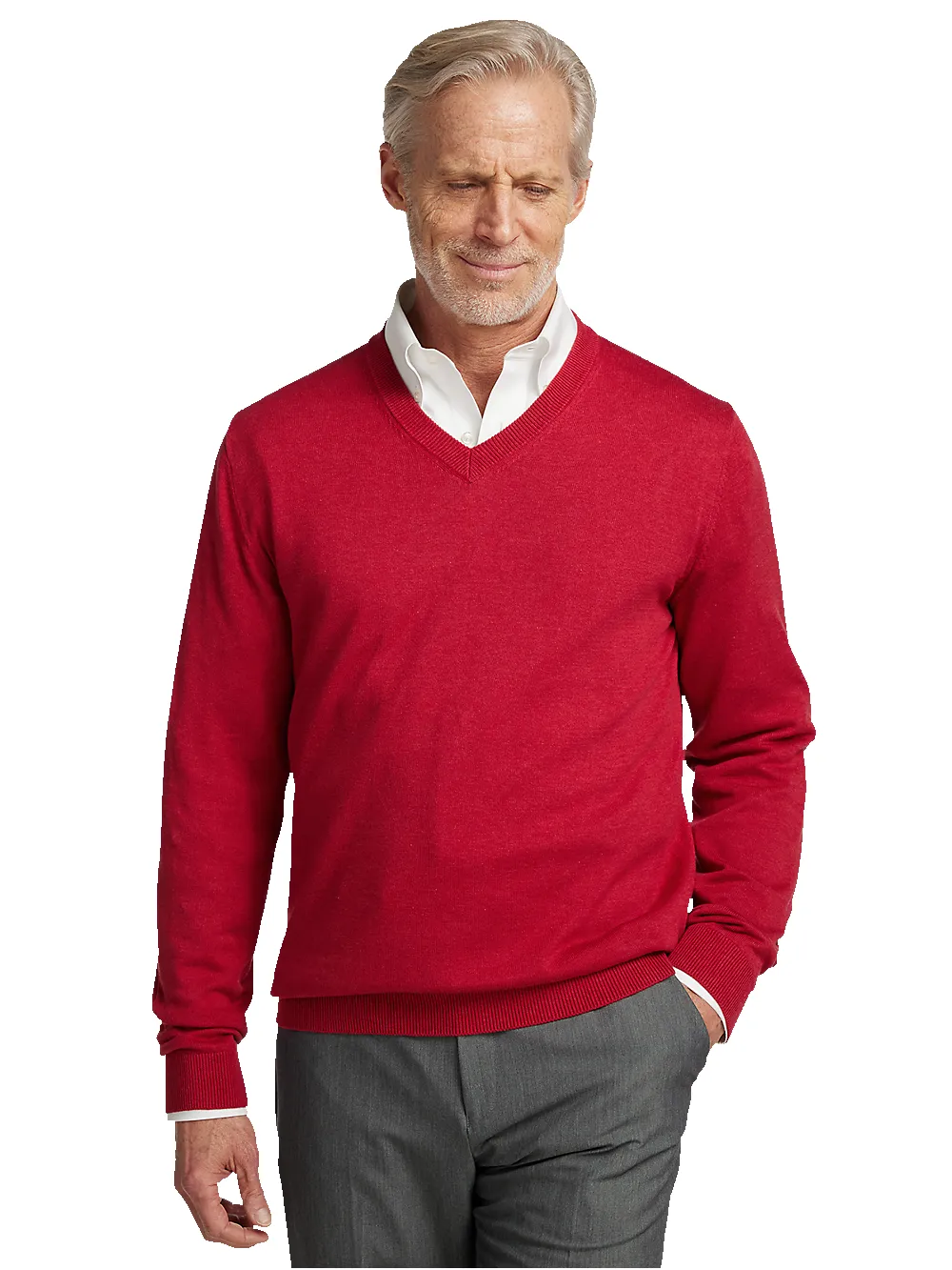 Supima Cotton V-neck Sweater - Red sold by Paul Fredrick product image thumbnail 2