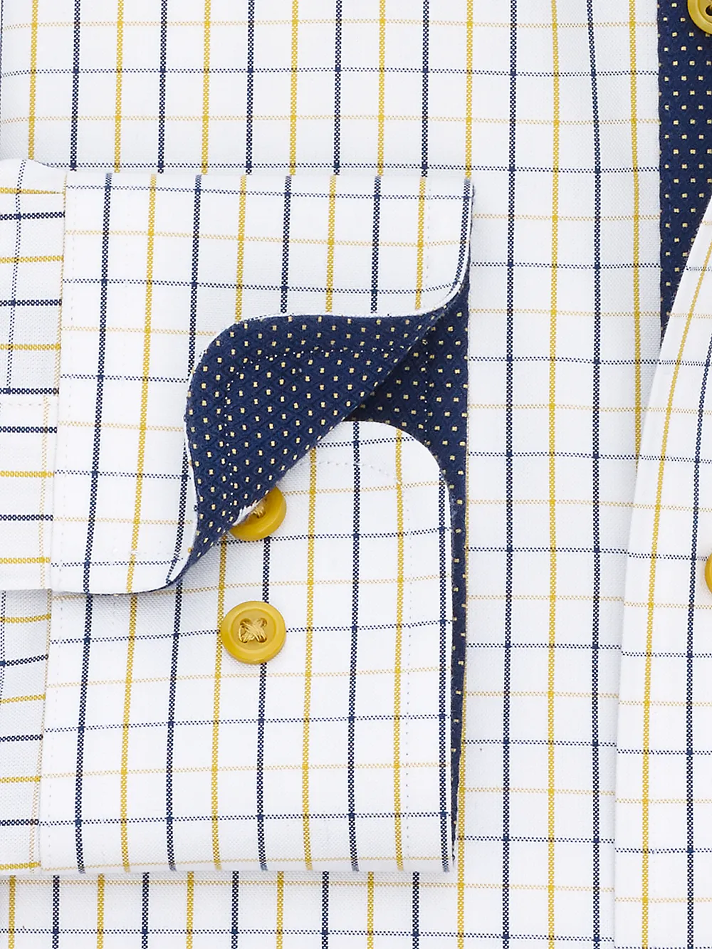 Non-Iron Cotton Check Dress Shirt With Contrast Trim - Navy/gold sold by Paul Fredrick product image thumbnail 4