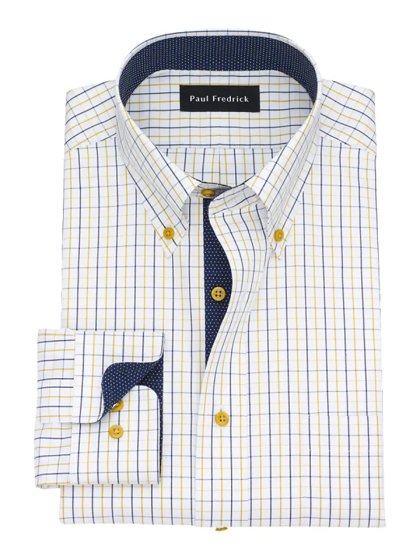 Non-Iron Cotton Check Dress Shirt With Contrast Trim - Navy/gold sold by Paul Fredrick
