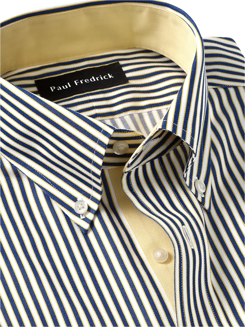 Non-Iron Cotton Stripe Dress Shirt With Contrast Trim - Cobalt/yellow sold by Paul Fredrick product image thumbnail 3