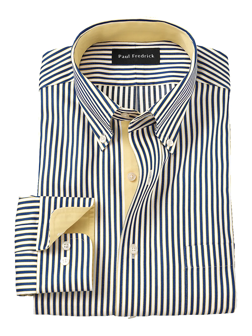 Non-Iron Cotton Stripe Dress Shirt With Contrast Trim - Cobalt/yellow sold by Paul Fredrick