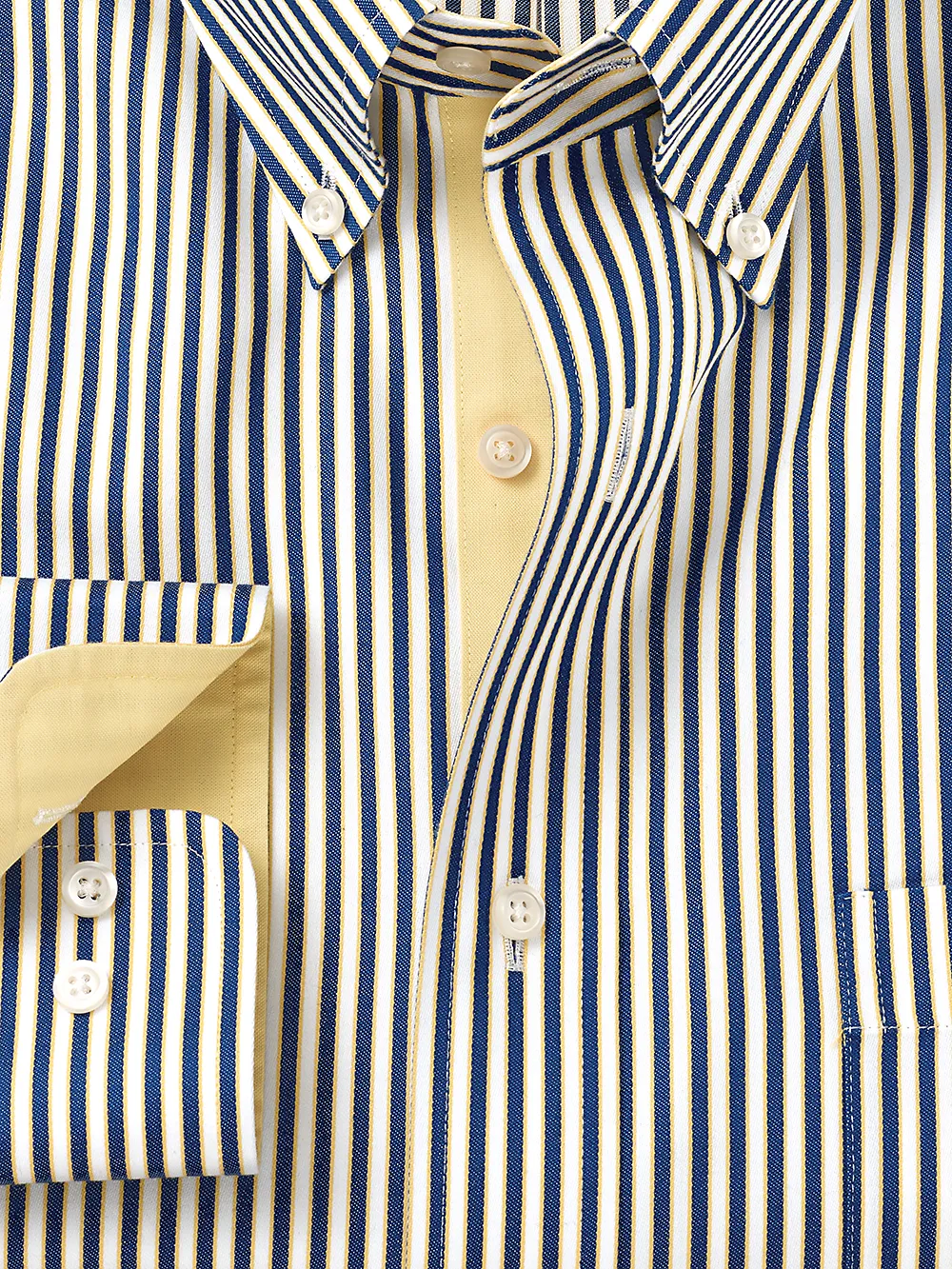 Non-Iron Cotton Stripe Dress Shirt With Contrast Trim - Cobalt/yellow sold by Paul Fredrick product image thumbnail 2