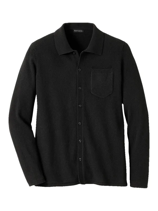 Cashmere Button Front Polo - Black sold by Paul Fredrick